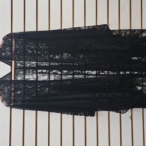 Black Sheer Cardigan / Swim Cover with Fringe